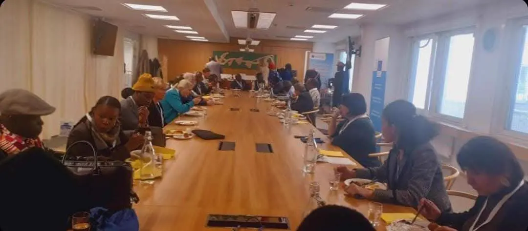 The Sierra Leone delegation seated at a long conference table in Helsinki
